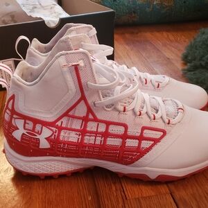 Under Armour Team Banshee Mid White and Red Cleats